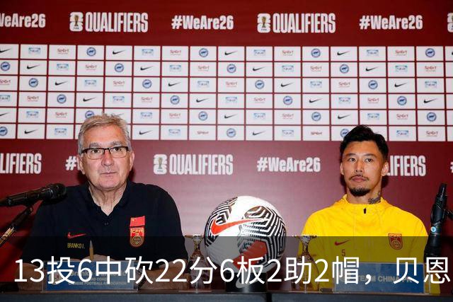 13投6中砍22分6板2助2帽，贝恩正负值+8助魔术胜尼克斯
